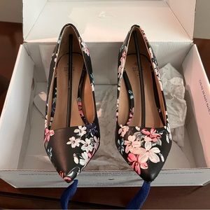 Call It Spring black floral heels. NIB
